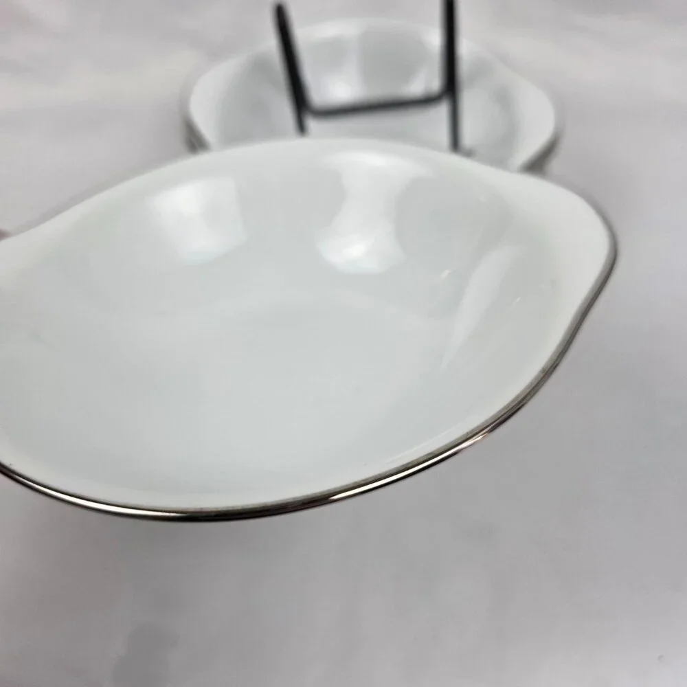 FOUR Noritake Fremont #6127 Lugged Cereal Bowl White with Platinum Trim